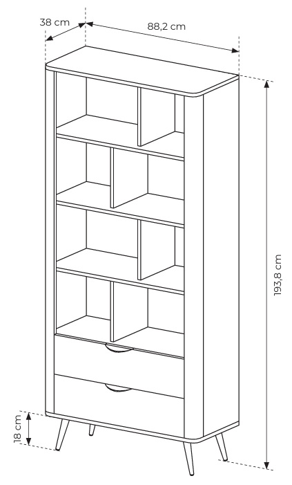 ERIS Regał częściowo zamknięty z szufladami i półkami na metalowych nóżkach - zdjęcie produktu